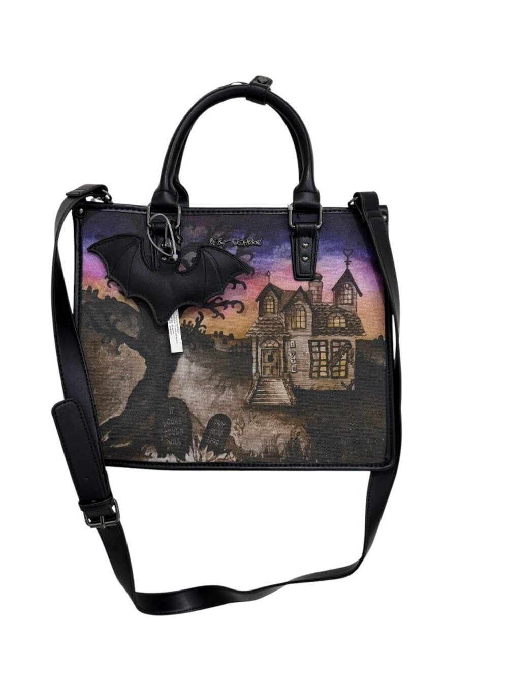 Betsey Johnson Haunted House Tote Bag Bat Charm Halloween Satchel Crossbody NWT